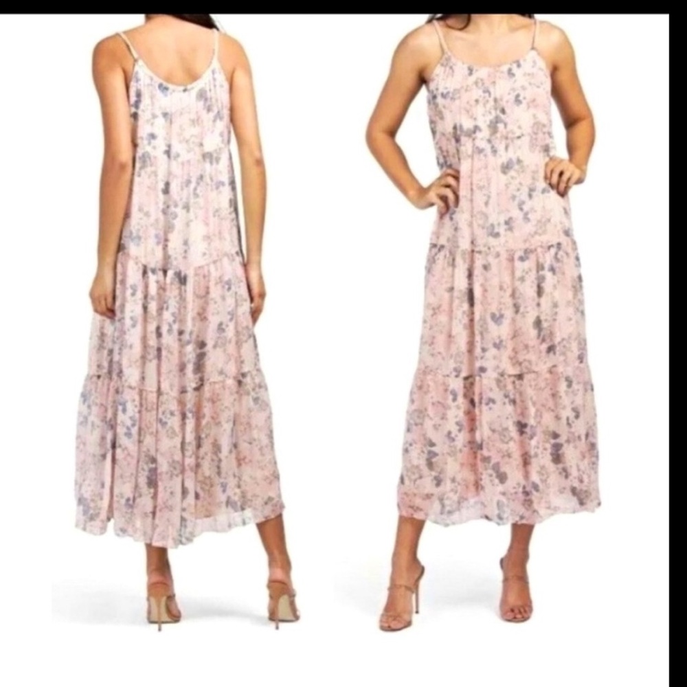 BALDI SILK BLEND FLORAL BRAID STRAP TIERED AIRY MAXI BOHO BEACH SUMMER DRESS S